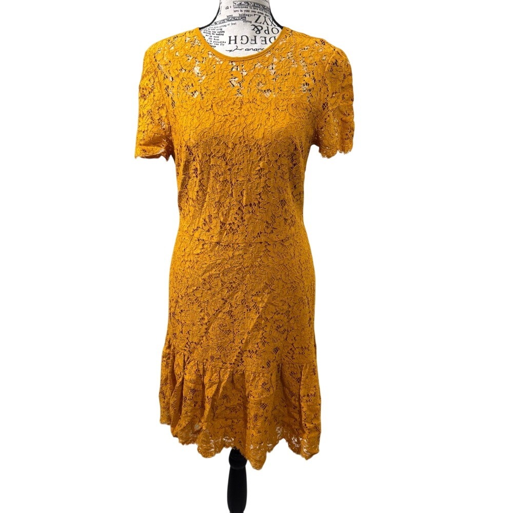 Michael Kors Mustard Lace Midi Dress
